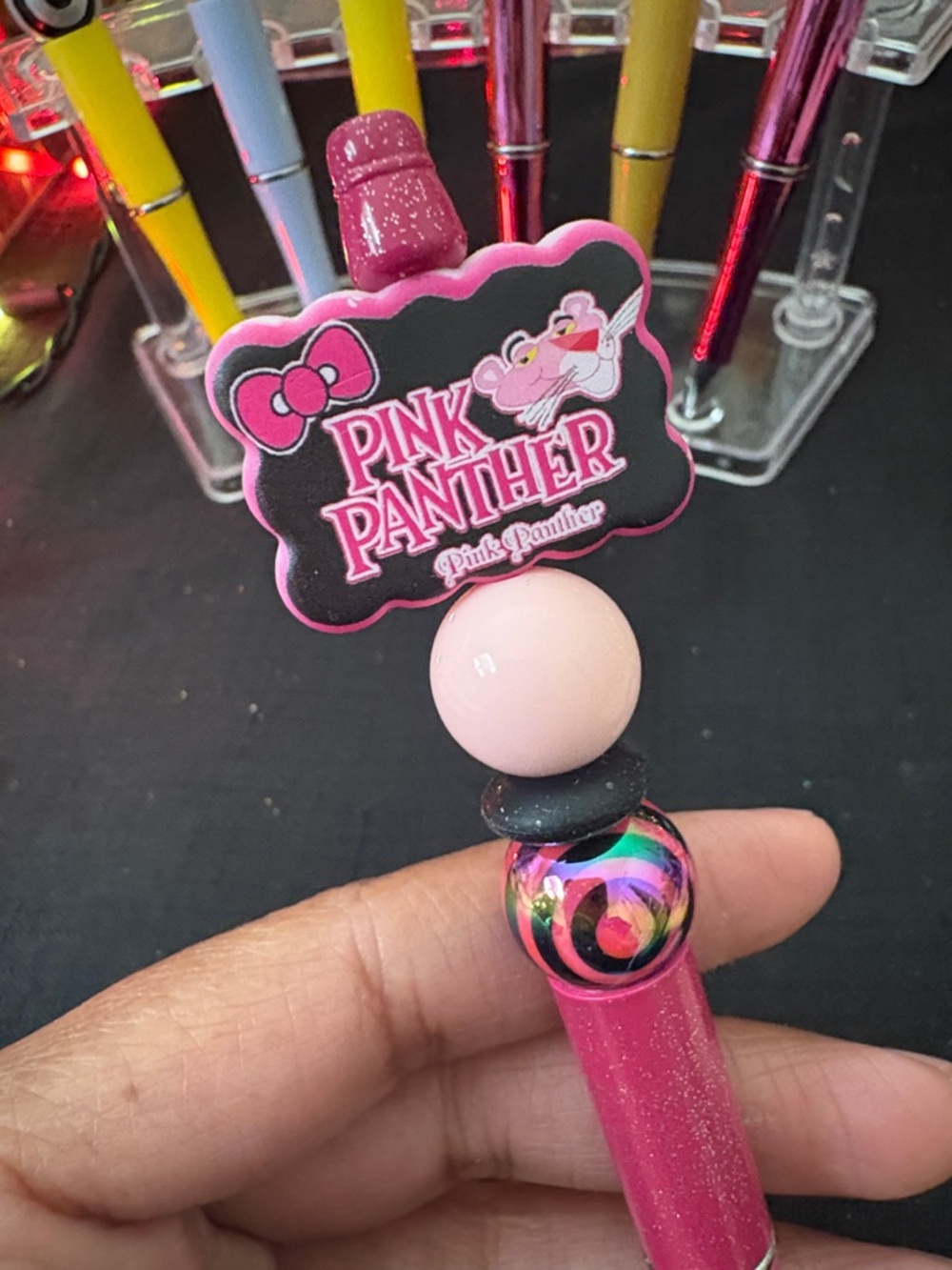 Pink Panther Pink Beaded Glitter Pen